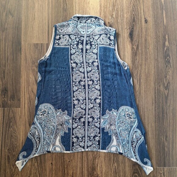 💙 Double Sided Soft Knitted Asymmetrical Artsy Boho Peasant Cottage Vest Size X - Picture 8 of 9